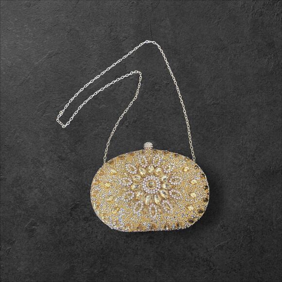 RAMLA Gold Crystal Embellished Formal Convertible Clutch Crossbody Bag - NEW - Picture 1 of 8